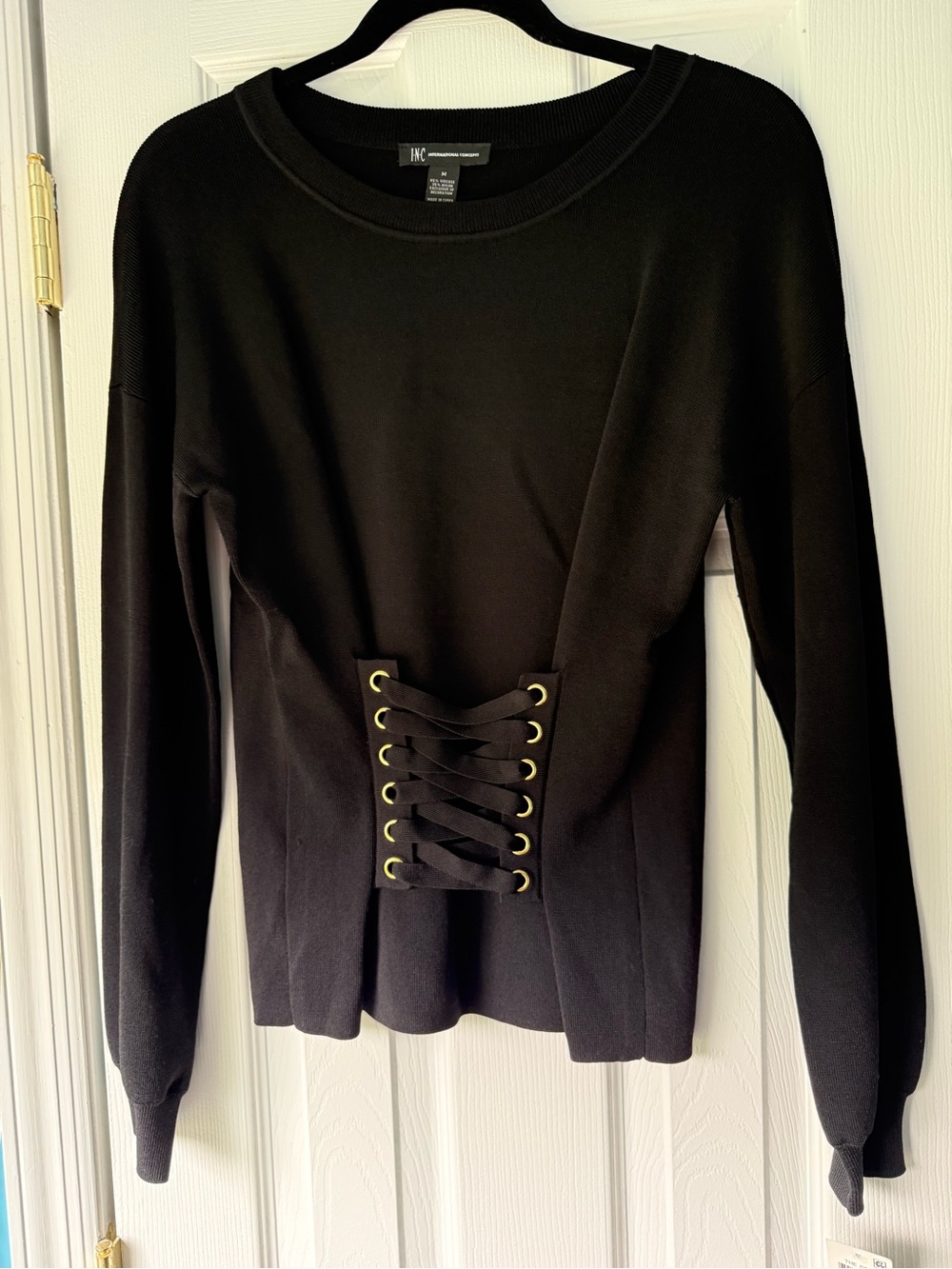 International Concepts Black Lace-Up Waist Sweater Top
